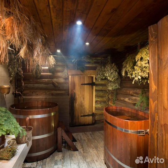 Баня сауна с бассейном, джакузи