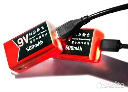 Аккумулятор крона 9V, 500mAh, заряжается от microU