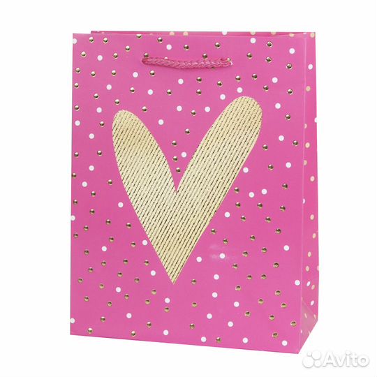 Пакет подарочный, Золотое сердечко, Розовый, Метал