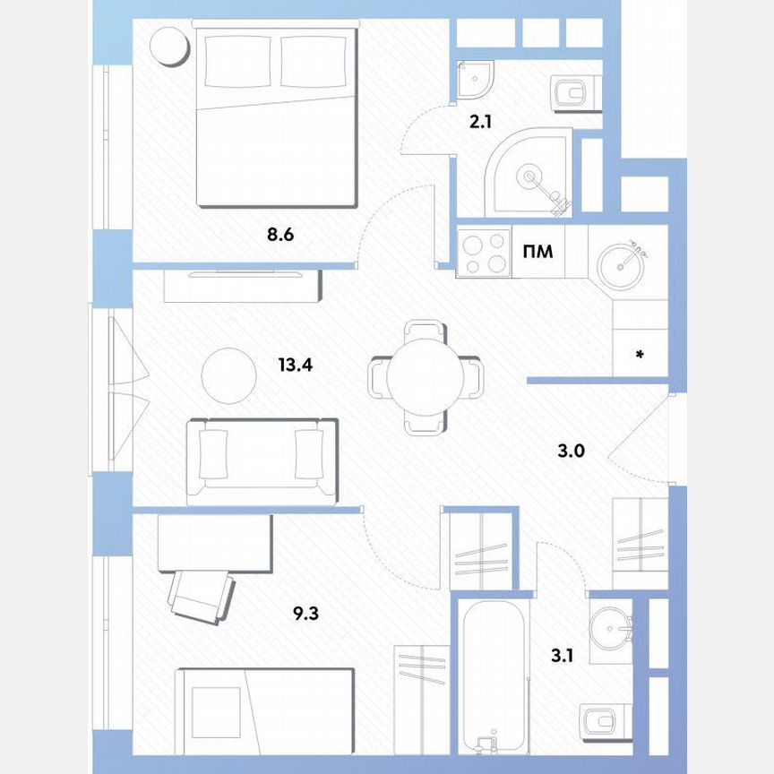 2-к. квартира, 39,5 м², 28/30 эт.