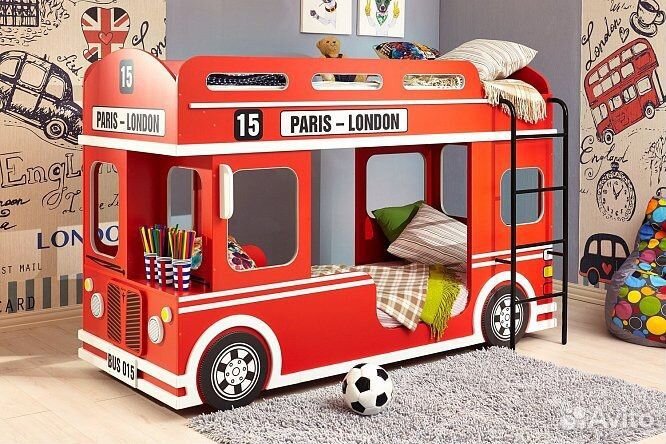 Кровать детская двухярусная автобус hoff