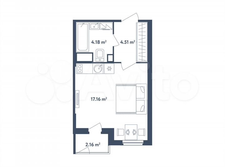 Квартира-студия, 26,9 м², 1/4 эт.