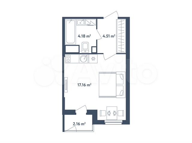 Квартира-студия, 26,9 м², 1/4 эт.