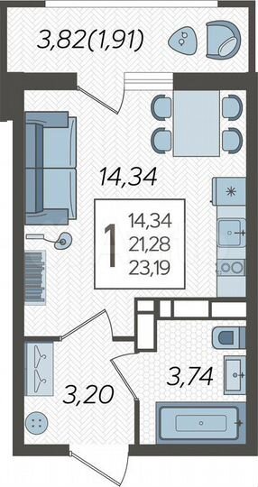 Квартира-студия, 23,2 м², 18/25 эт.