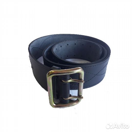 Ремень армейский кожаный, латунь, черный (130)