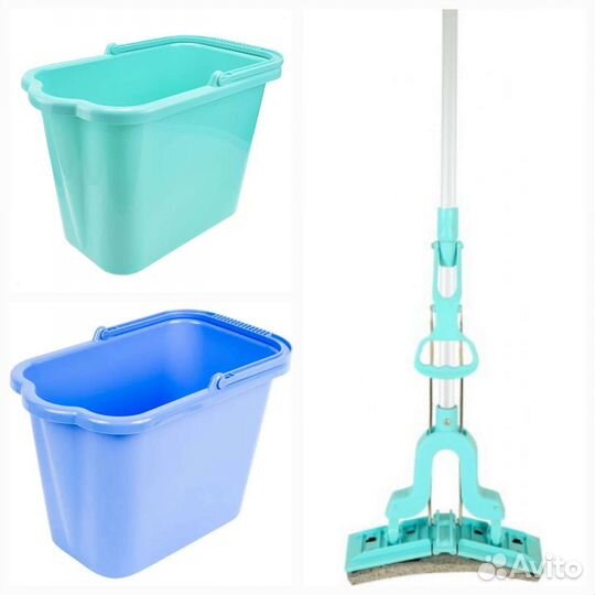 Швабра телескопическая с отжимом и 2 ведра 9.5 л