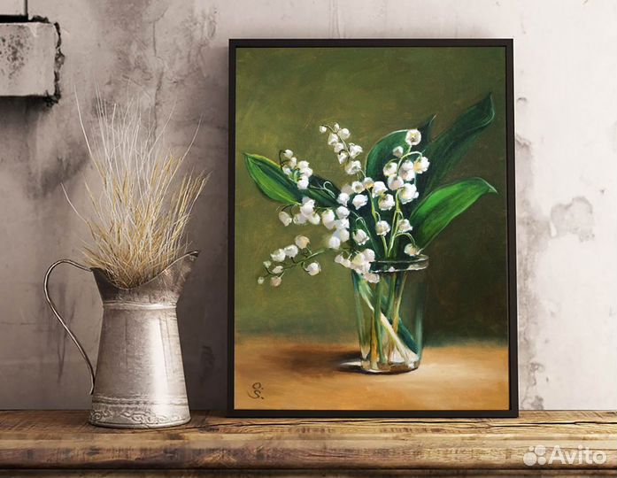 Картина маслом на холсте Цветы ландыши