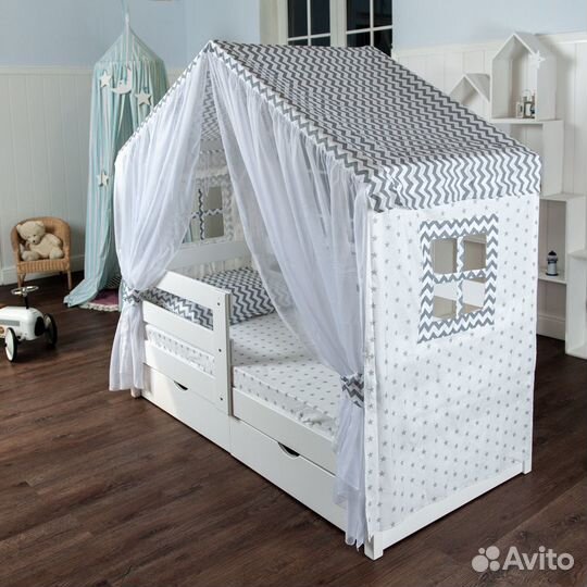 Крыша и занавески для кровати домика