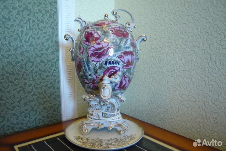 Самовар электрический модель N 3 (маки), фарфор