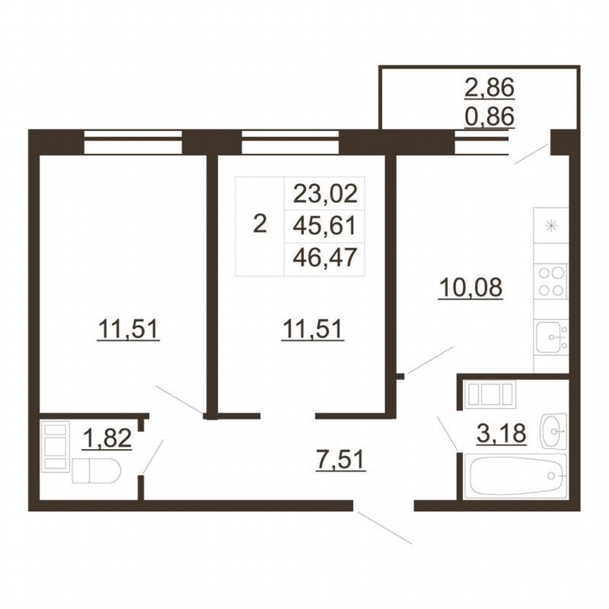 2-к. квартира, 46,5 м², 5/6 эт.