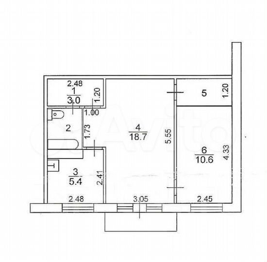 2-к. квартира, 45,2 м², 3/5 эт.