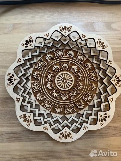 Тарелка деревянная резная, блюдо декоративное