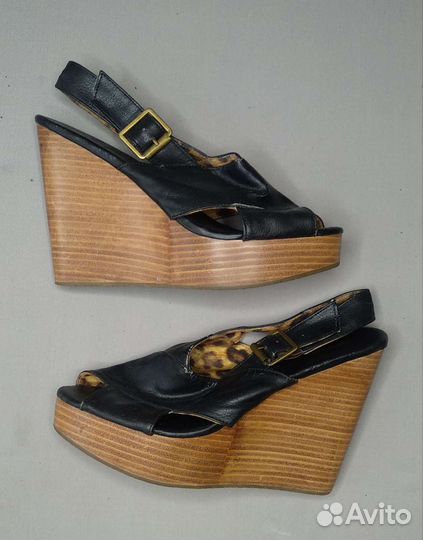 Босоножки черные на танкетке платформе 39 размер