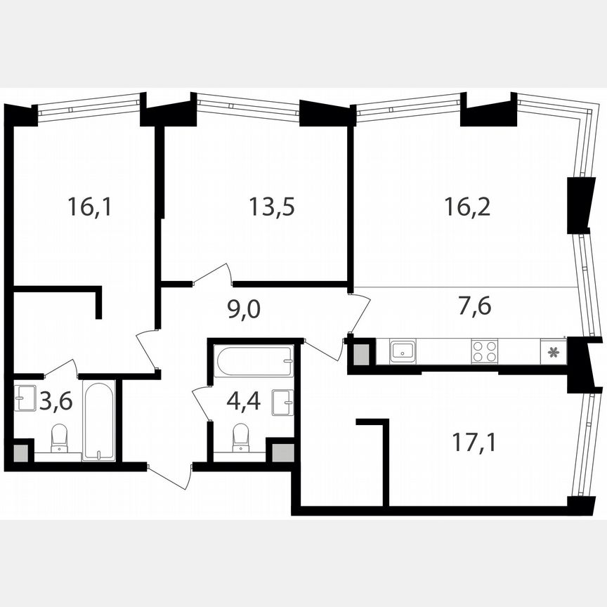 3-к. квартира, 87,5 м², 12/25 эт.