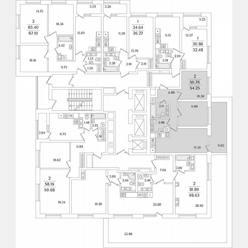 2-к. квартира, 54,3 м², 17/23 эт.