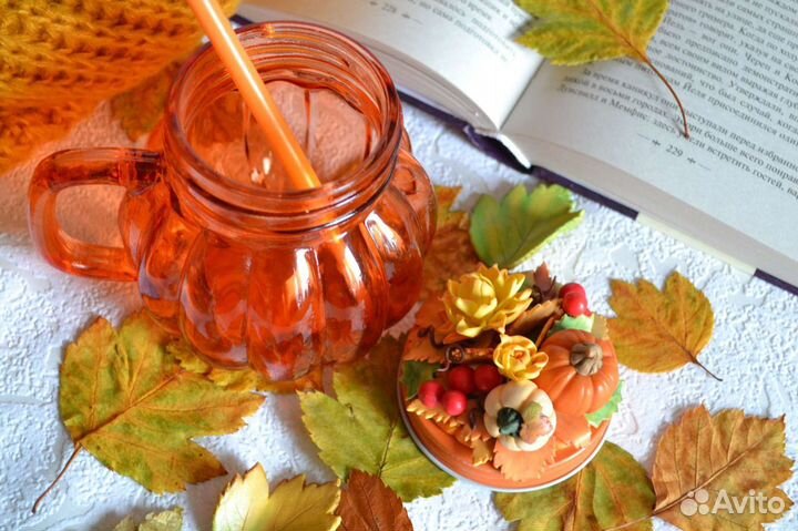 Осенняя баночка с декором/полимерная глина