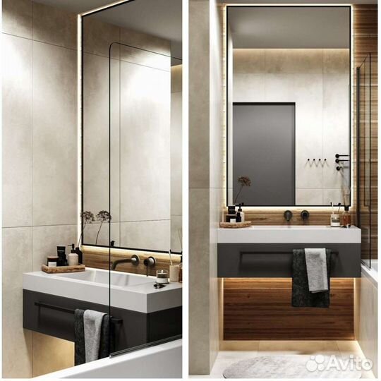 Зеркало Круглое в чёрной раме с подсветкой