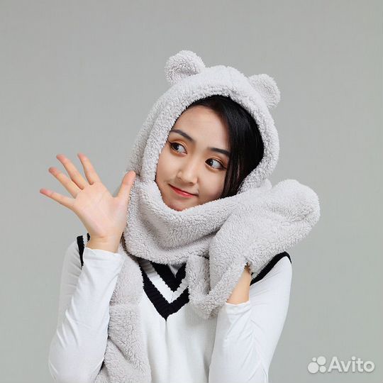 Шапка-шарф с ушками слитная для детей