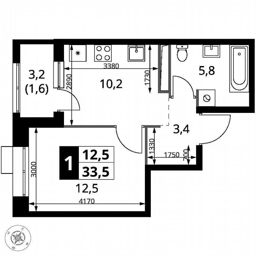 1-к. квартира, 33,5 м², 7/21 эт.