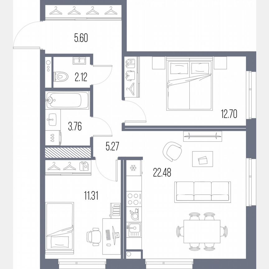 2-к. квартира, 63,2 м², 6/10 эт.