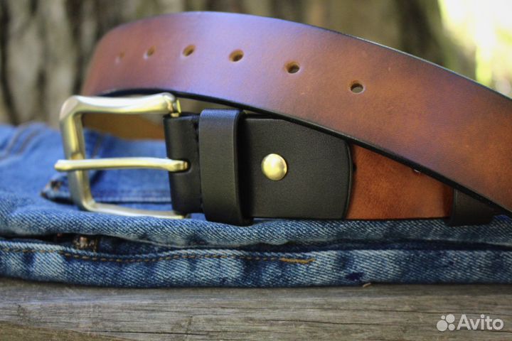 Кожаный ремень джинсовый