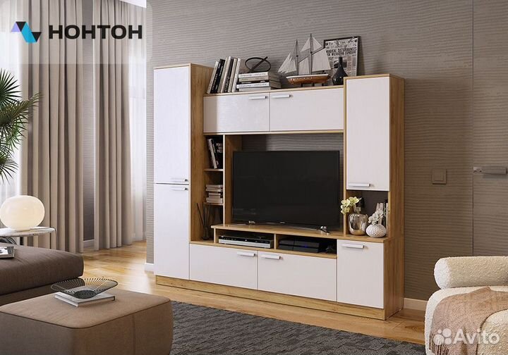 Мини-стенка Токио дуб крафт золотой / белое дерево