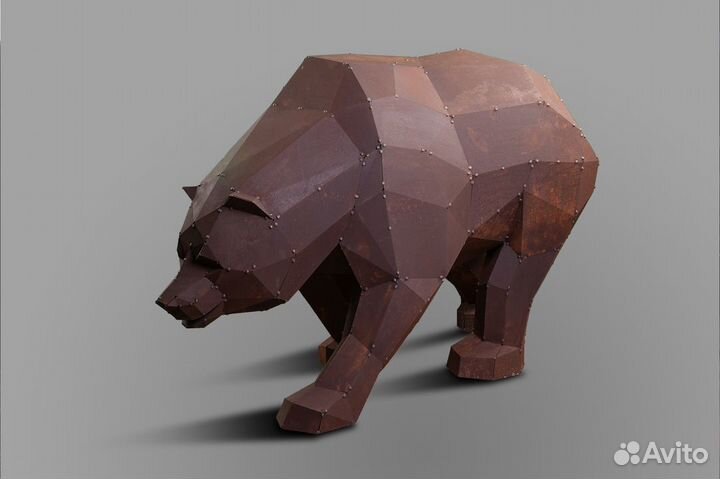 Полигональная фигура Медведь из металла