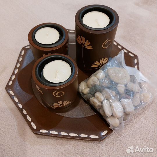 Декоративный набор свечи и камни