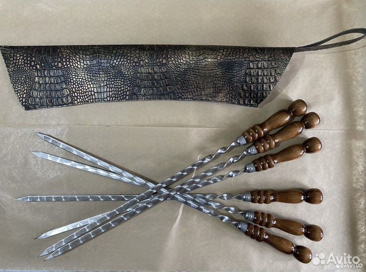 Набор шампуров в чехле стакане / эко-кожа