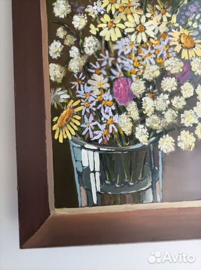Картина полевые цветы в вазе масло 35 на 28 см