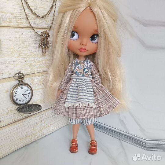 Комплект - платье для куклы Blythe + штанишки и пе