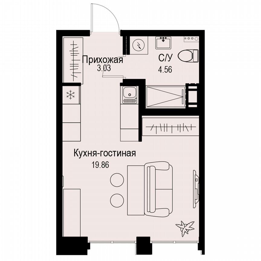 Квартира-студия, 27,5 м², 4/6 эт.