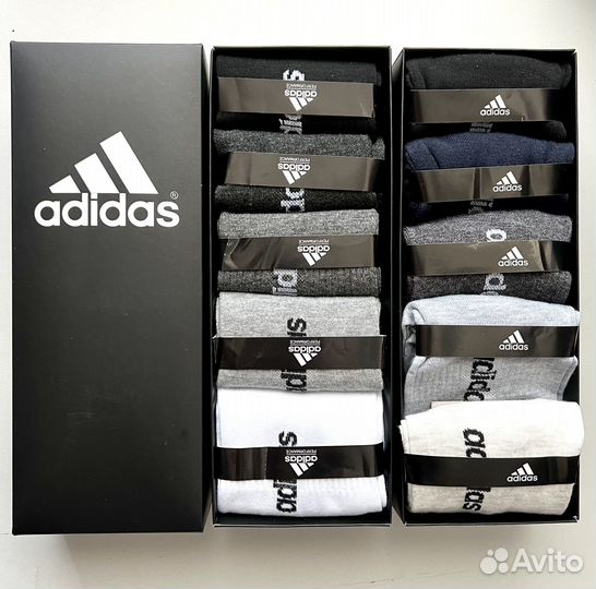 Короткие носки Adidas 10 пар в подарочной коробке