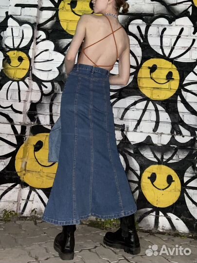 Джинсовая юбка-макси