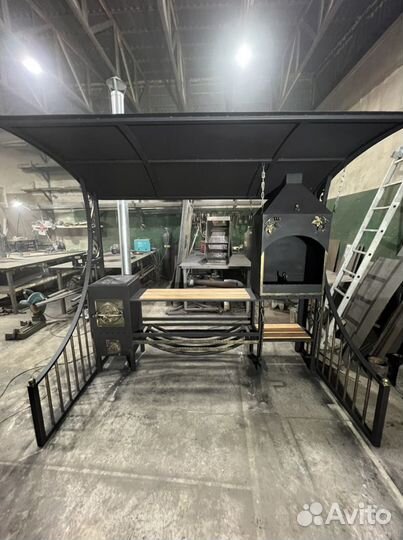 Мангал с печью под казан и крышей