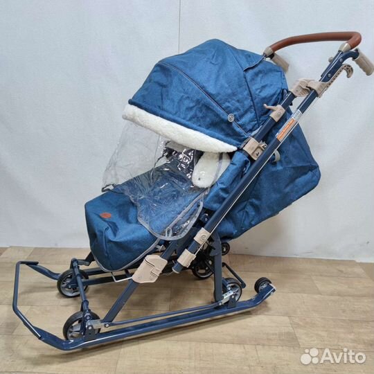 Санки коляска Ника 7-8 К синий меланж