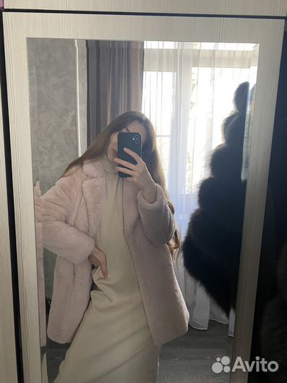 Искусственная шуба нежно розовая