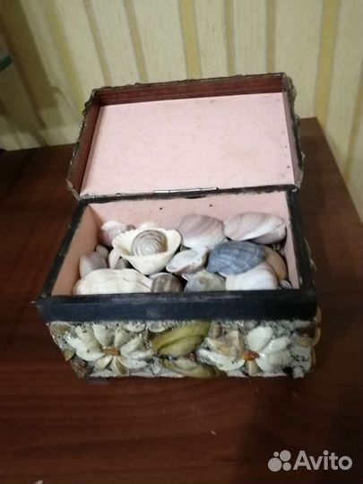 Шкатулка из ракушек, наполненная ракушками внутри
