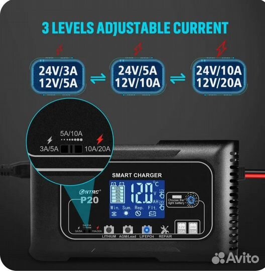 Зарядка 20А и 12/24V для всех типов аккумуляторов