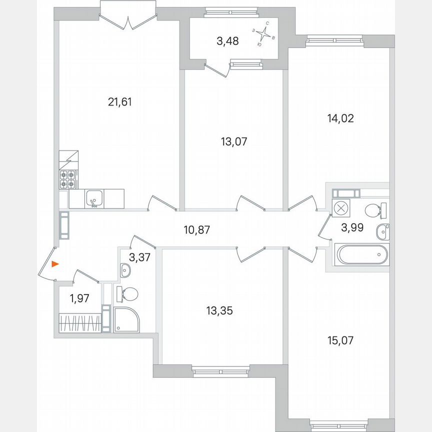 4-к. квартира, 99,1 м², 3/4 эт.