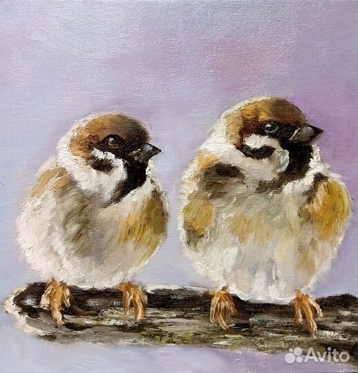 Птички живопись картина маслом 20 х 20 см