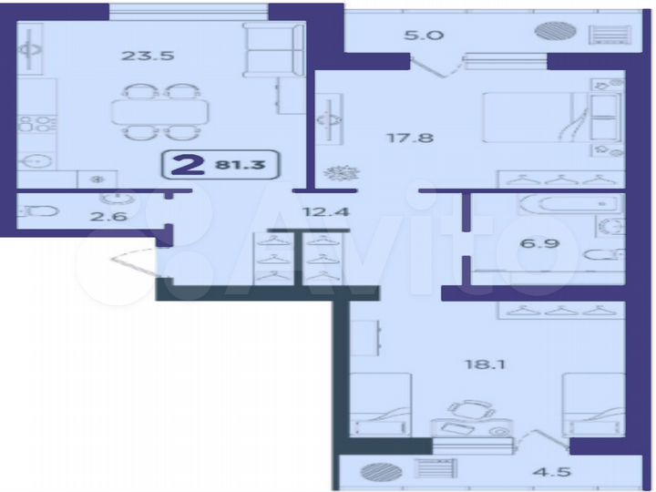 2-к. квартира, 81,3 м², 13/14 эт.