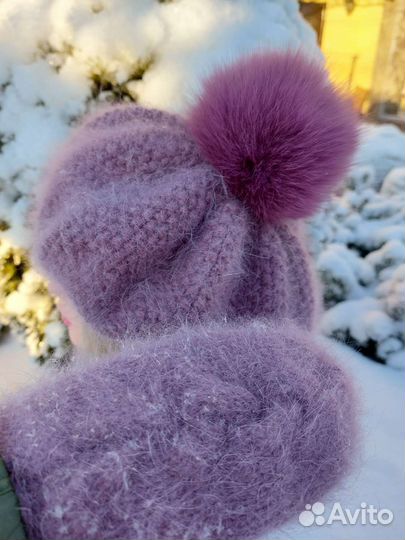 Берет из пуха норки Снуд Варежки