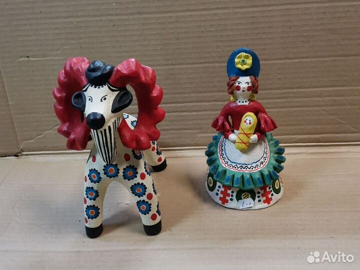 Дымковская игрушка женщина и козёл статуэтка
