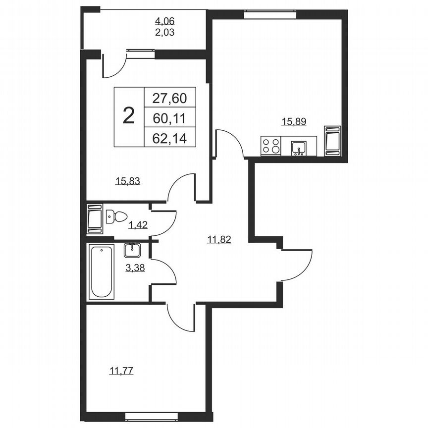 2-к. квартира, 62,1 м², 13/19 эт.