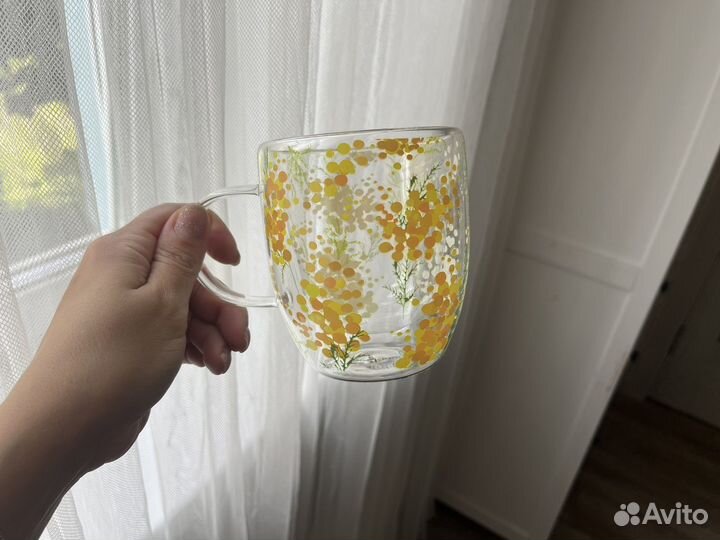 Новая стеклянная кружка с двойным дном 