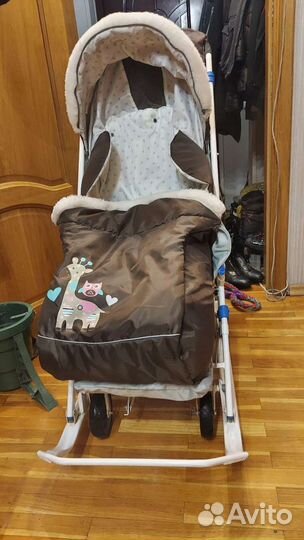 Детские санки коляска с колесами