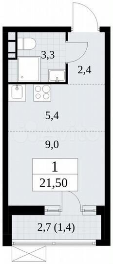 Квартира-студия, 21,5 м², 3/18 эт.
