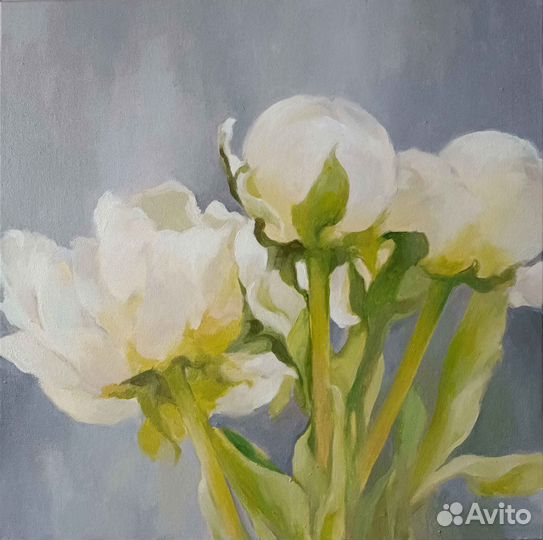Картина маслом Белые пионы
