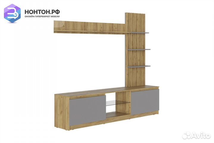 Стенка Бостон дуб крафт золотой / серый шифер